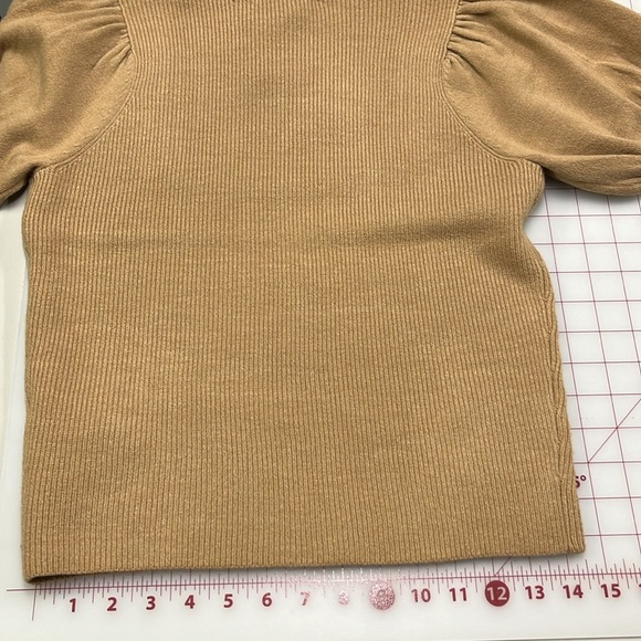 FRENCH CONNECTION NEW Milkmaid Boho Puff SLV SQ. Neck Mix Knit Camel Sweater L - Picture 8 of 16